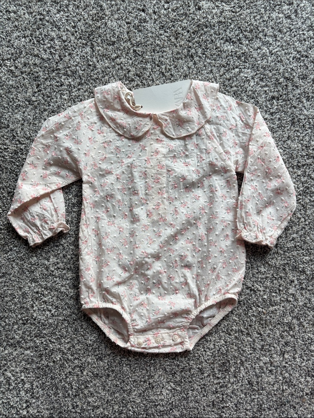 Zara Pink and White Floral Long-Sleeve One-Piece